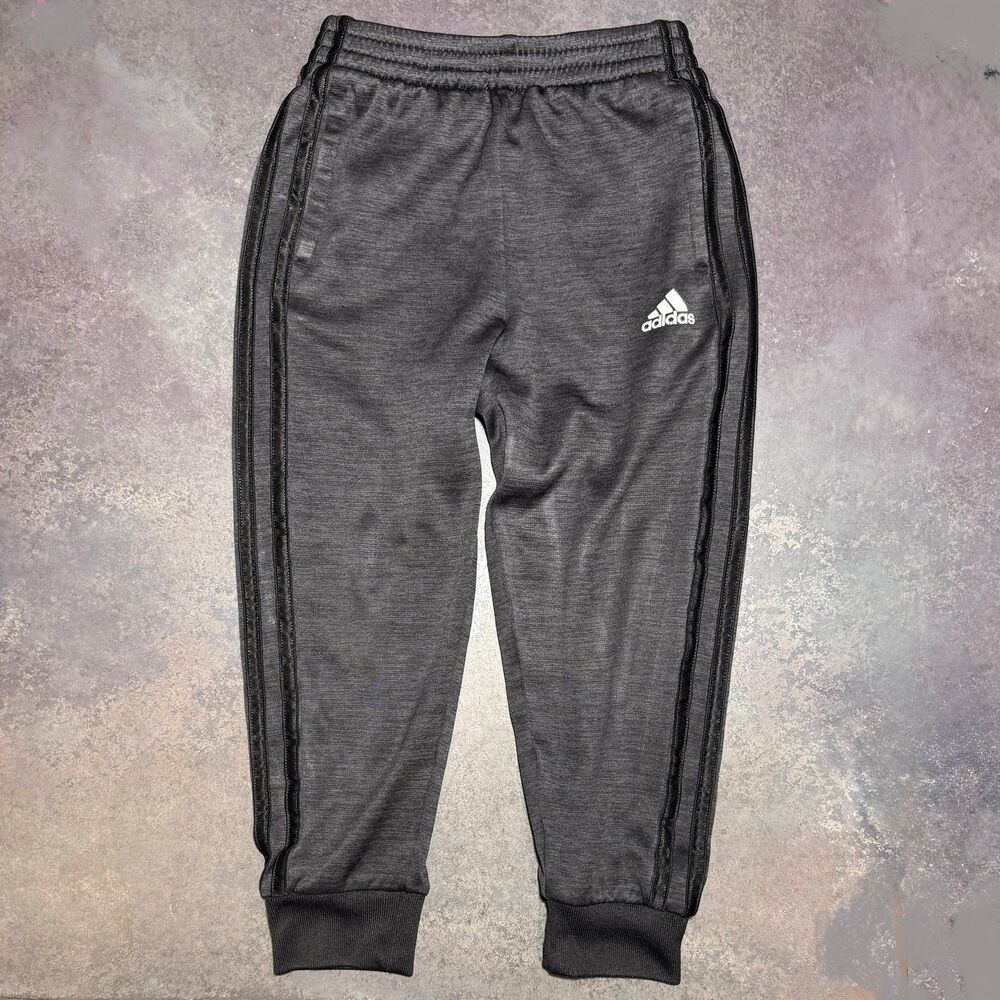 Charcoal Gray Adidas Jogger Black 3 Stripe Sweatpants | Boys Size 5